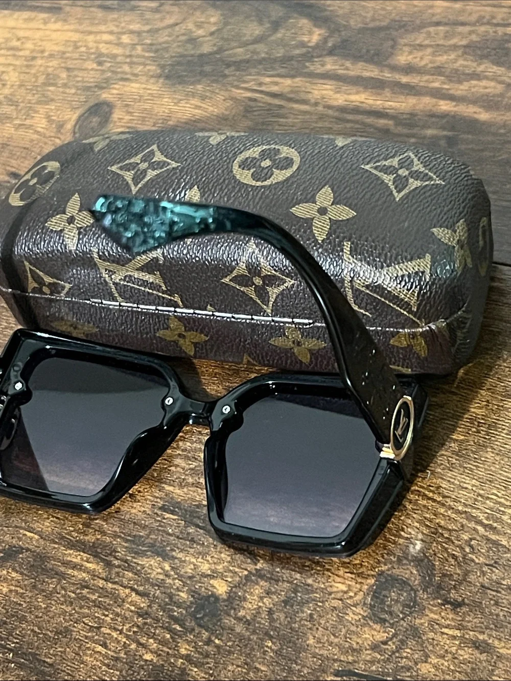 Louis Vuitton Black Sunglasses with Gold LV Medallions